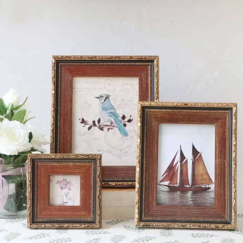 Creative Living Room Decoration Small Retro Style Solid Wood Bedroom Study Desktop Photo Frame Ornaments H260306