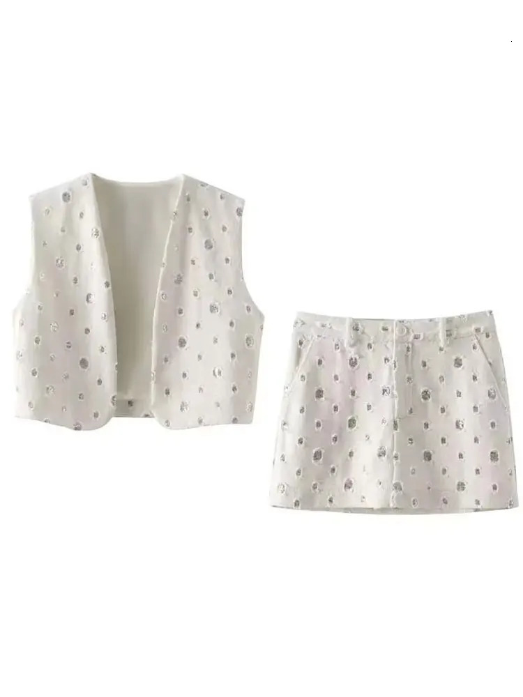 Elegant Sequin Skirt Sets For Women 2 Pieces Shinny Sleeveless Vest Women Suits Summer Fashion Zipped Skirts Set 260304