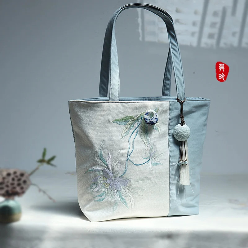 Laptop Tote Bag 16 Inch Large Capacity Chinese Style Canvas Shoulder with Embroidery for Women Minimalist Work 260307