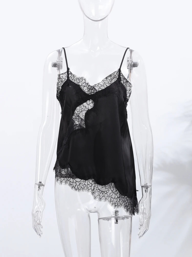 Sexy Lace Irregular Womens Tank Top Chic V-neck Backless Sleeveless See Through Female Vest Summer Lady High Street Tops 260306
