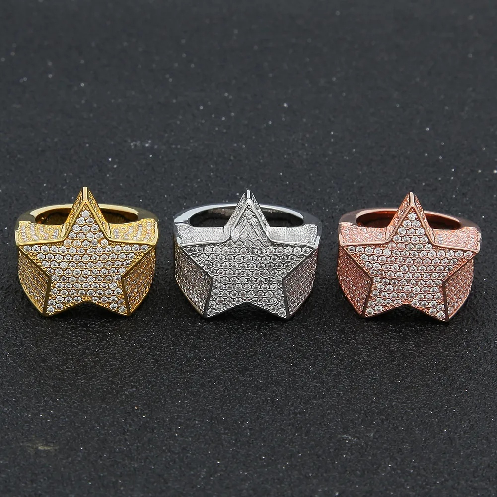men's passed GRA Diamond Five-pointed Men's star Hip Hop trendy moissanite diamond 18k gold sterling silver cuban women ring