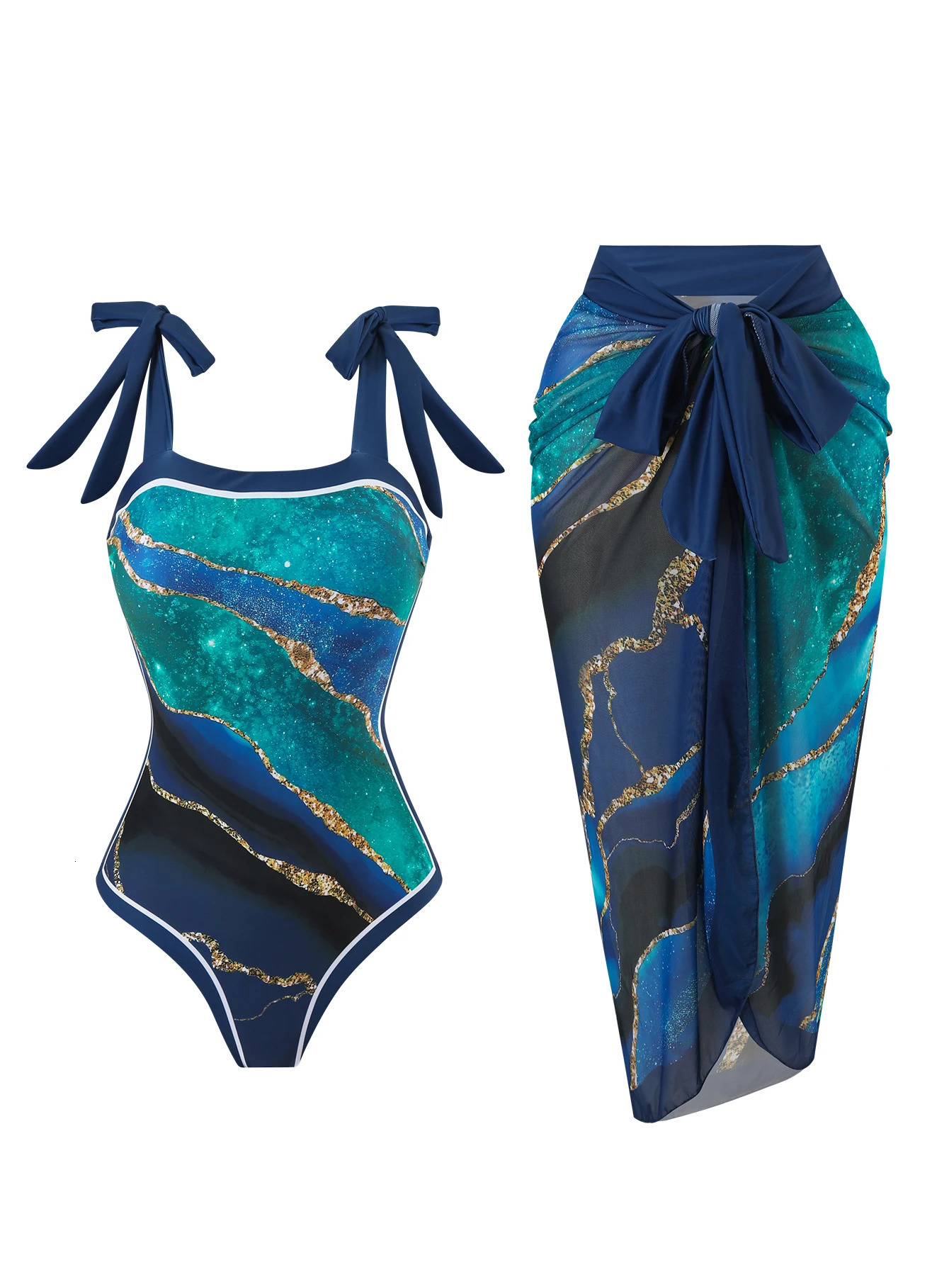 Summer CustomMade Digital Printed OnePiece Bikini Swimsuit for Women Conservative Sun Protection Gauze Skirt 2P 260306