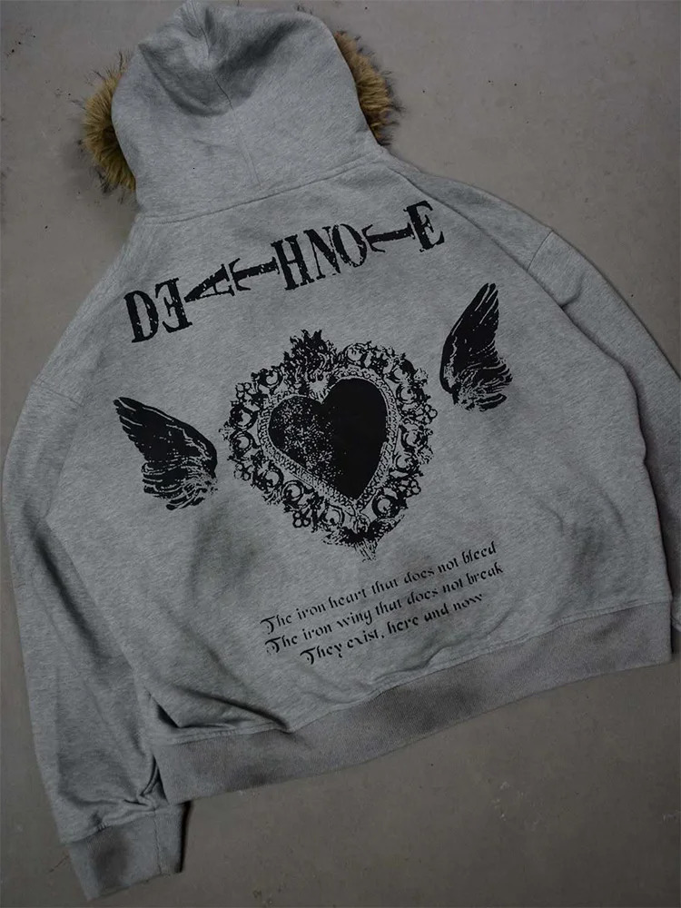 Winter Fashion Streetwear Womens Gothic Printed Faux Fur Hooded Jacket Trendy Edgy Zip - Up Sweatshirt 2026 Arrival 260228