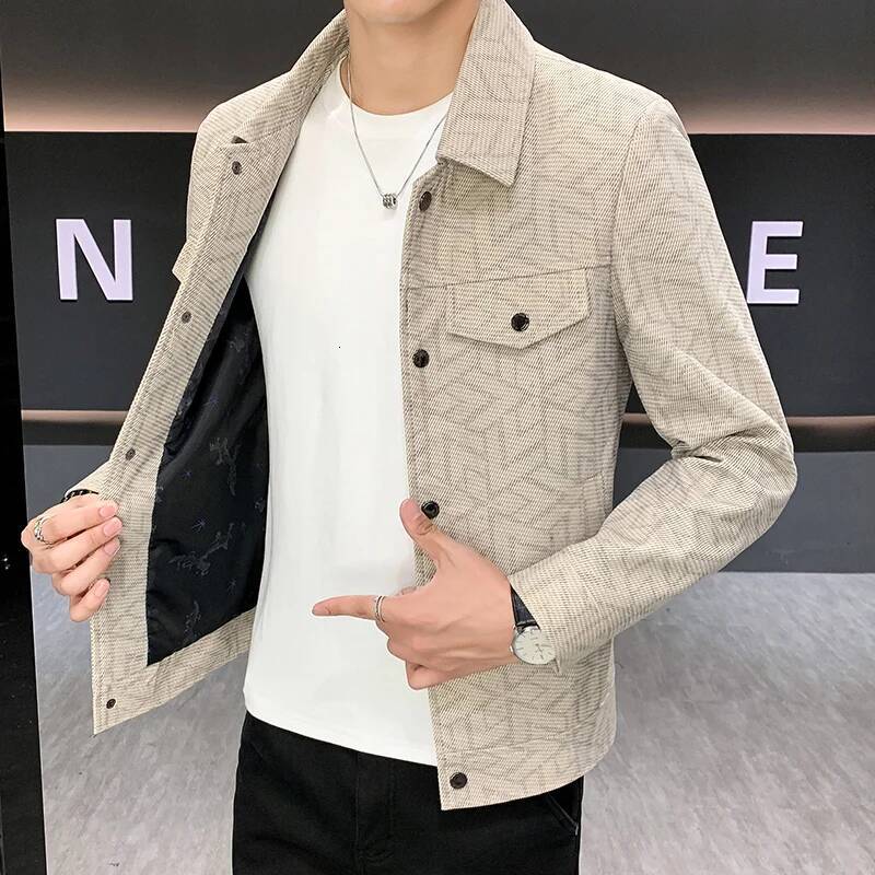 Classic Jacquard Jacket For Men High-End Street Style Autumn New Arrival Thin Regular Length Lapel Coat