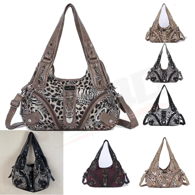 Women Vintage Leopard Print Handbags Punk Biker Y2K Satchel Top-handle Shoulder Bag Lady Underarm Bags Multi-pockets Pack 260303