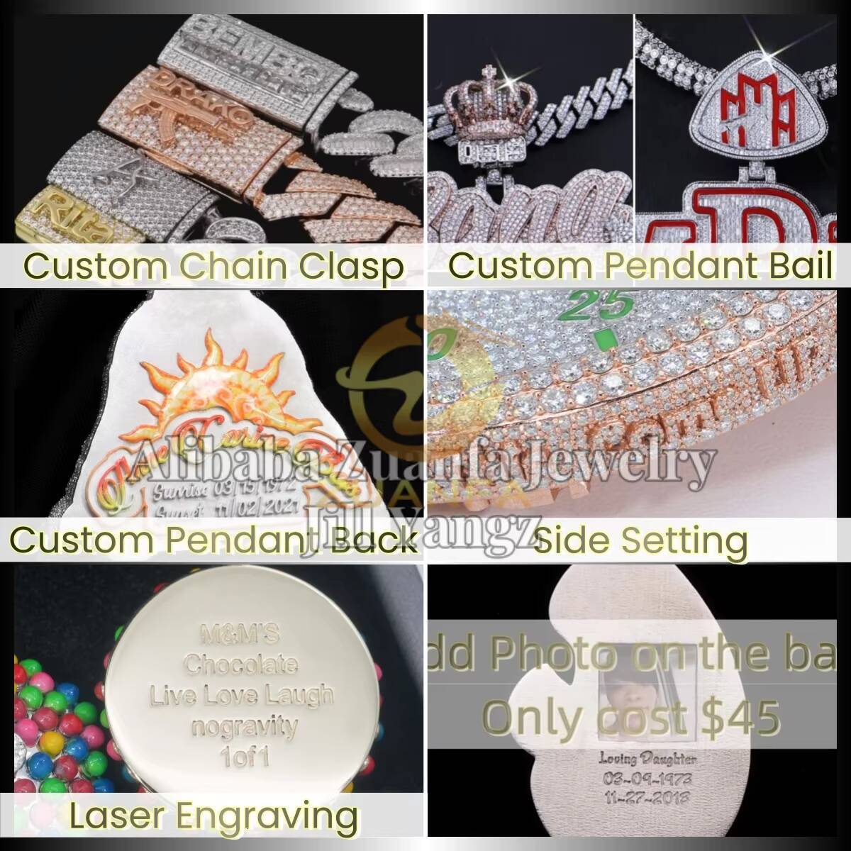 Custom Bail Letter Pendants VVS Moissanite Iced Out Full Diamonds Letter Initial Name Jewelry Necklace Personal