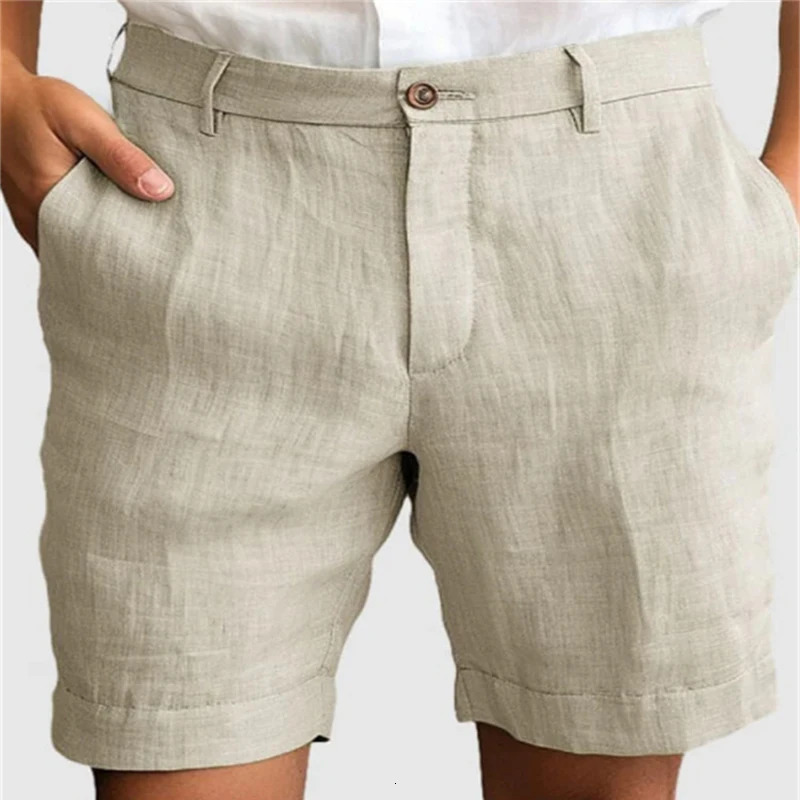 Summer Breathable Casual Linen Shorts Mens Fashionable Zipup Button Daily Leisure Loose Straight Solid Color Men 260306