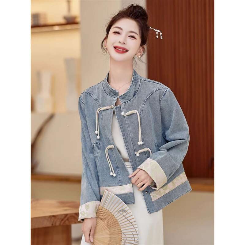 Mardi Hefxessdr Women's Denim Jacket Spring Autumn Small Size Hot Sale Of The Season New Chinese Style National Wind Button Short Top Fashionabl