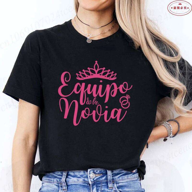 Spanish Crown Graphic Tees Women Bachelorette & Wedding Tops Bridal Party Team Bride Tribe Casual Short Sleeve T-Shirts XJ260306