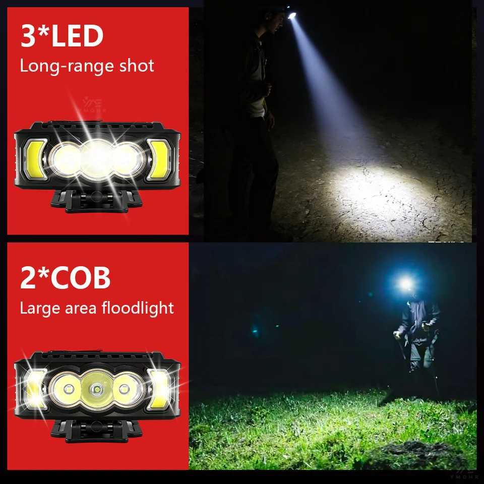 Mini Super Bright LED Headlamp Rechargeable Head Torch Hands Free Red Fishing Head LED Light Running Mining Climbing Head Lamp H260307
