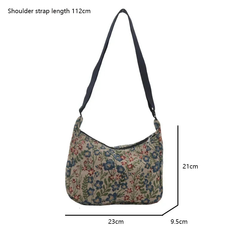 Women Small Underarm Bag Chinese Style Shoulder Versatile Literary Prints Cloth Crescent Pack Portable Womens Handbags 260307