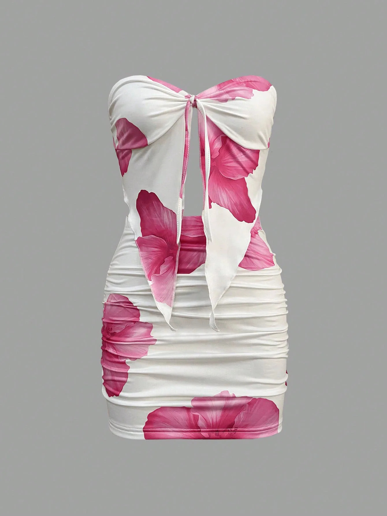 Sexy Backless Floral Print Tie Front Crop Tube Top And Slim Bodycon Skirt Two Piece Set For Women 260306
