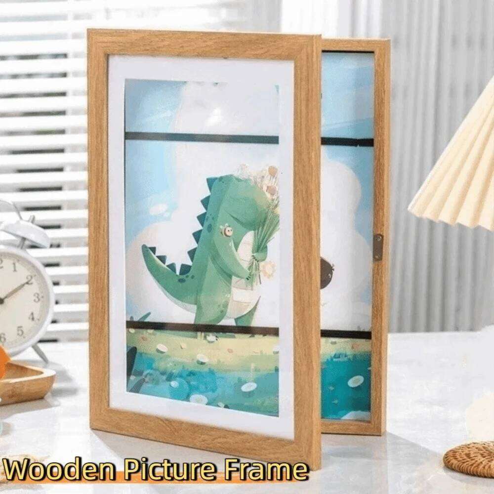 Multi-functional Wooden Picture Wall Mount Closure Photo Rectangle Changeable Flip Art Frame H260306