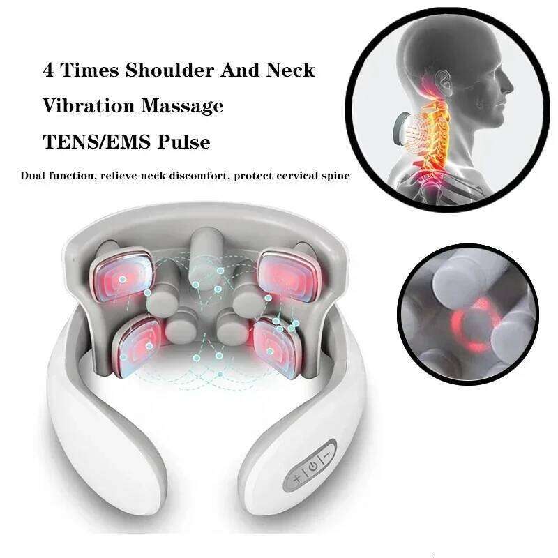 Electric Neck Massager EMS Pain Relief Pulse Cervical Acupressure Hot Compress Intelligent Massage Shoulder Relaxation Device 26Y0307