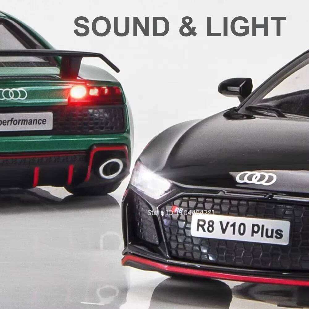 1:24 R8 V10 Plus RS7 Car Model Diecast Alloy Toys 4 Doors Opened with Sound Light Pull Back Miniature Vehices Fashion Home Decor Z260307