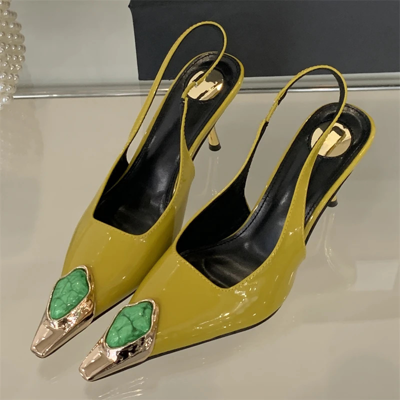 Eilyken Street Style Inlay Diamonds Woman Pumps Sandals Elegant Sexy Thin Heels Pointed Toe Banquet Prom Slingbacks Shoes 260306