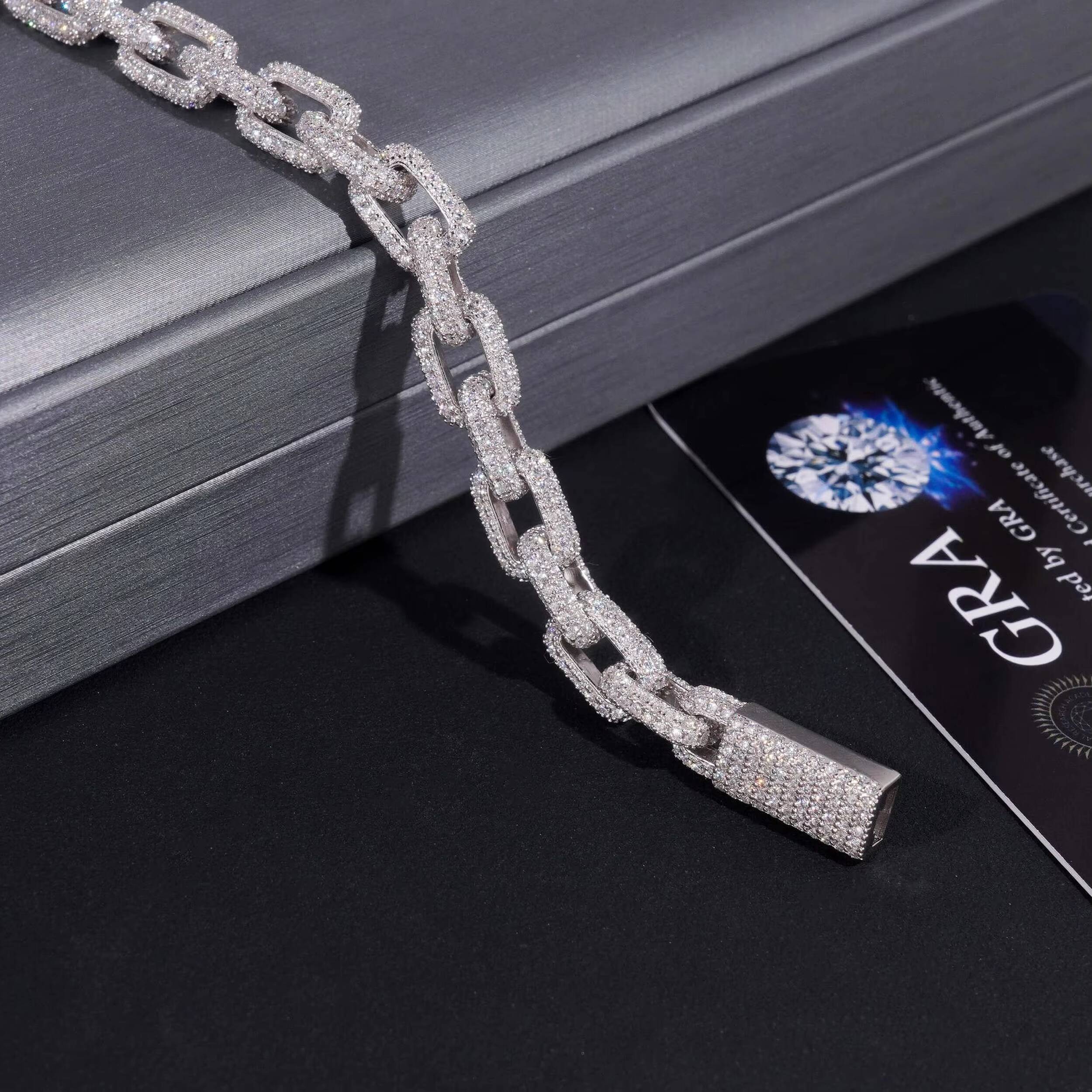 Daily Hip-hop Accessories Iced Square Chain 925 Silver Moissanite Cuban Chain Bracelet Necklace 82mm Rollo