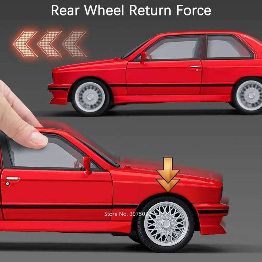 1:24 Alloy Diecast M3 Cars Toys Miniature Models 4 Doors Opened Rubber Tires Toy Car Light Music Vehicles for Toddler Kids Gifts Z260307