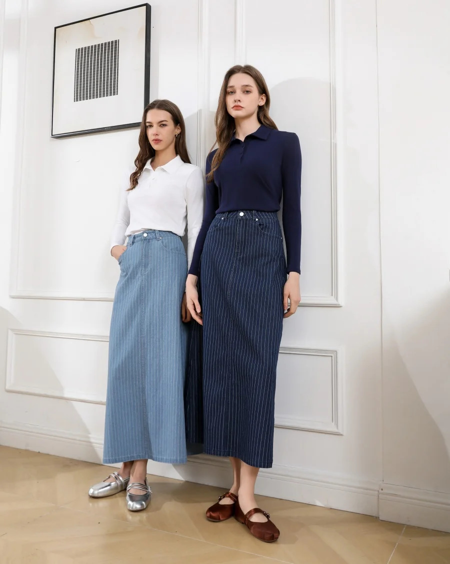 AS 2025 pinstripe denim skirt fashion woman clothes lady wear 260228