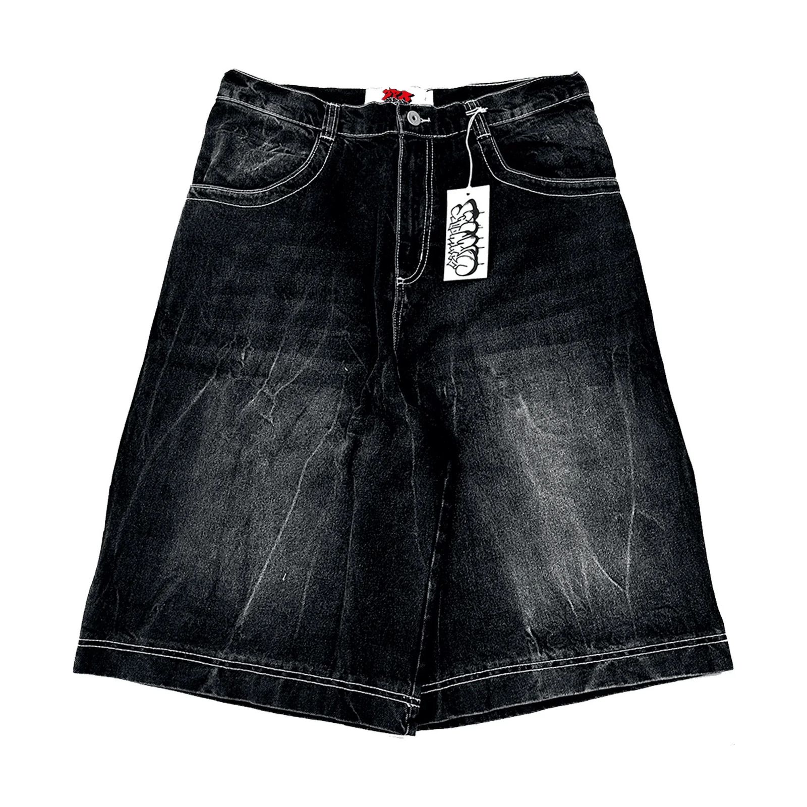 American Hip-Hop Trend Retro Embroidery Oversized Denim Shorts Mens and Womens Y2K Selling Harajuku Gothic Jogging Shorts 260306