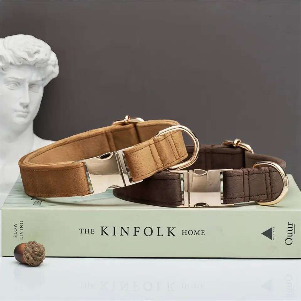 Multiple Colour Velvet Personalise Dog Collar Leash Set With Bow,Brown+Grey+White,Engraved Pet ,Wedding P Bamubi