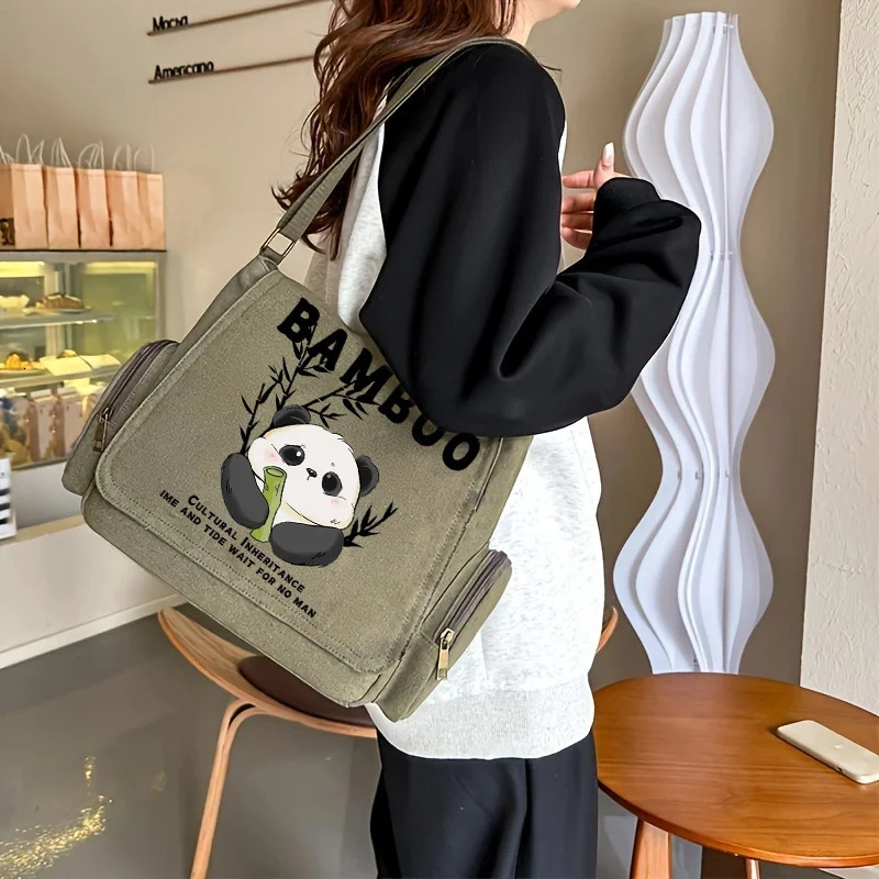Womens Crossbody Bag Chinese Style Panda Bamboo Shoulder Large Capacity Fashion Retro Printing 260307