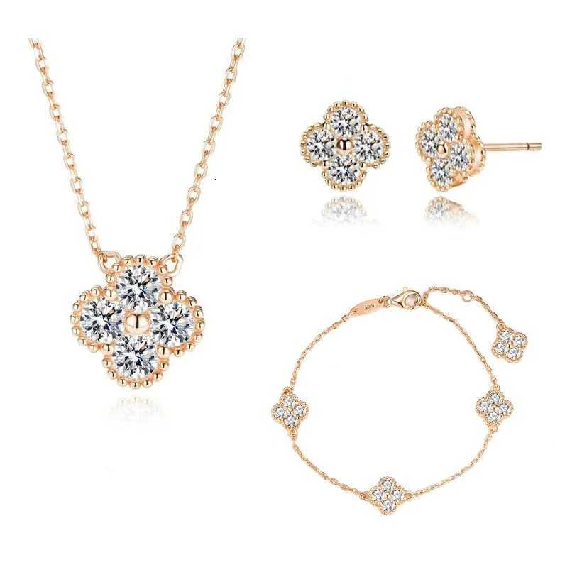Full Moissanite Eecklace Earring Set Laboratory Diamond Rings jewelry 18K Gold Plated S925 Silver with Certificate H260307 - view 3