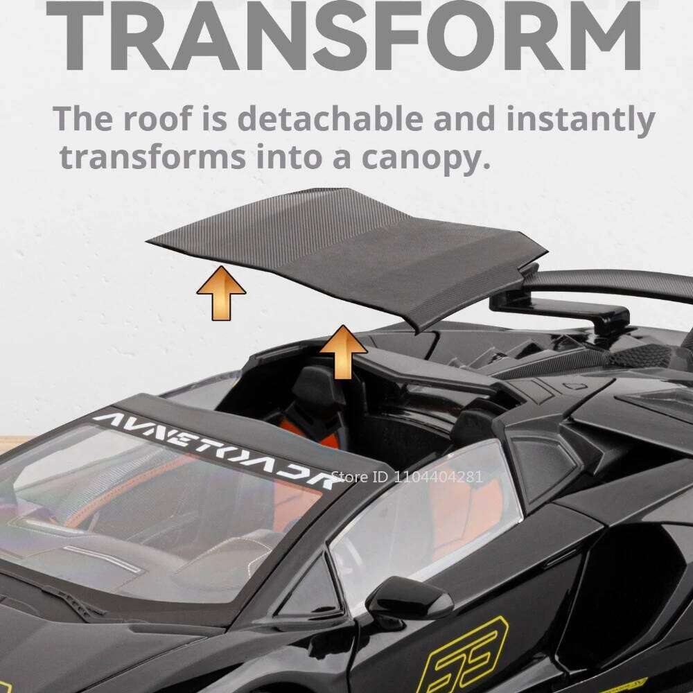 1:18 Lambor SVJ63 LP770 Alloy Models Diecast Car Toys Doors Opened Front Wheel Steering Sound Light Pull Back Sportscar Ornament Z260306