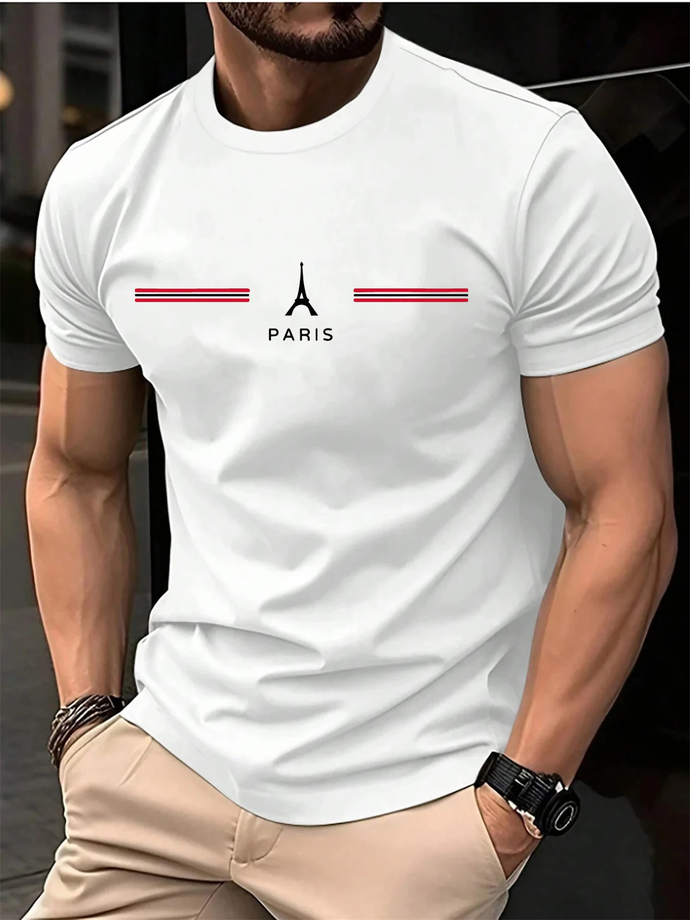 Mens 100 pure cotton summer loose oversized casual Paris letter printed sports round neck short sleeved Tshirt top 260302