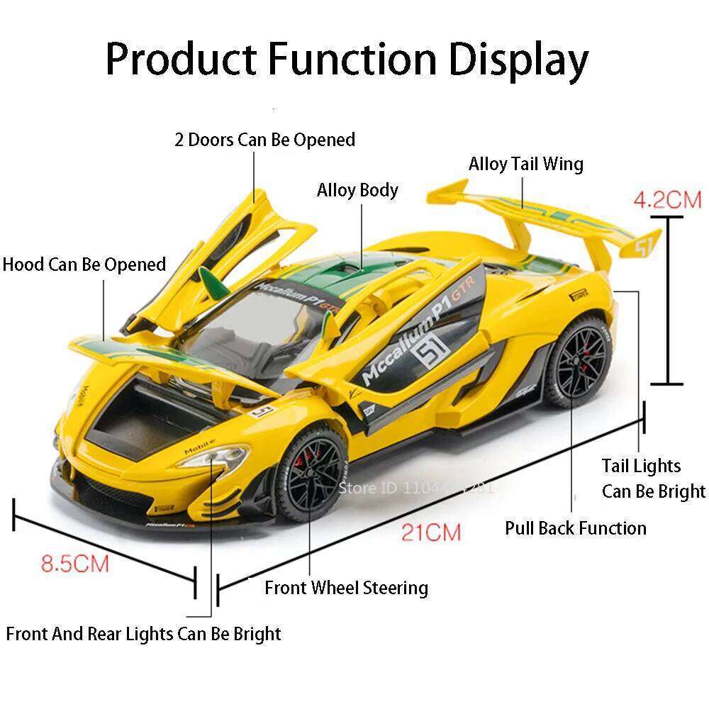1:22 P1 GTR Model Toy Diecast Alloy Cars Doors Opened Front Wheel Steering Sound Light Pull Back Sports Car Kid Birthday Present Z260306
