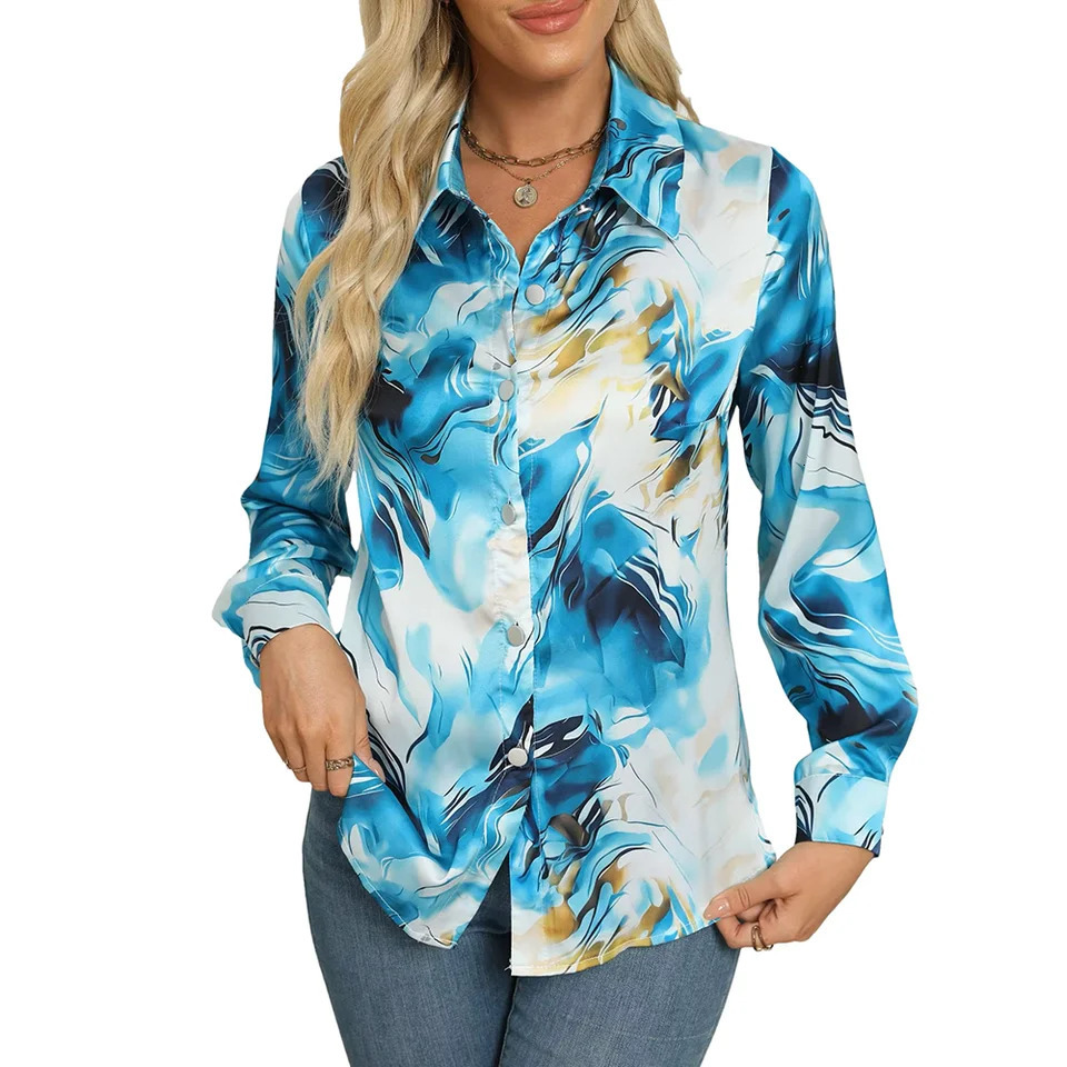 2026 Arrival Womens Premium Printed Shirt Long Sleeve Early Autumn Lapel SlimFit Elegant Blouse for Commuting Casual 260228
