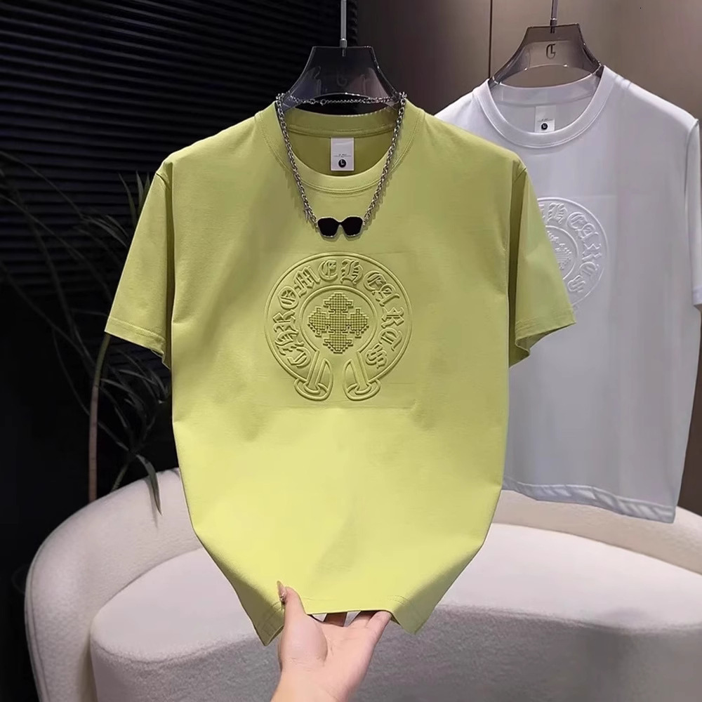Luxury Brand Designer Clothes 2025 Summer New Men's Fashion Round Neck Short Sleeve T-Shirt Design Sense Steel Print 3D Solid Color Trendy Half S