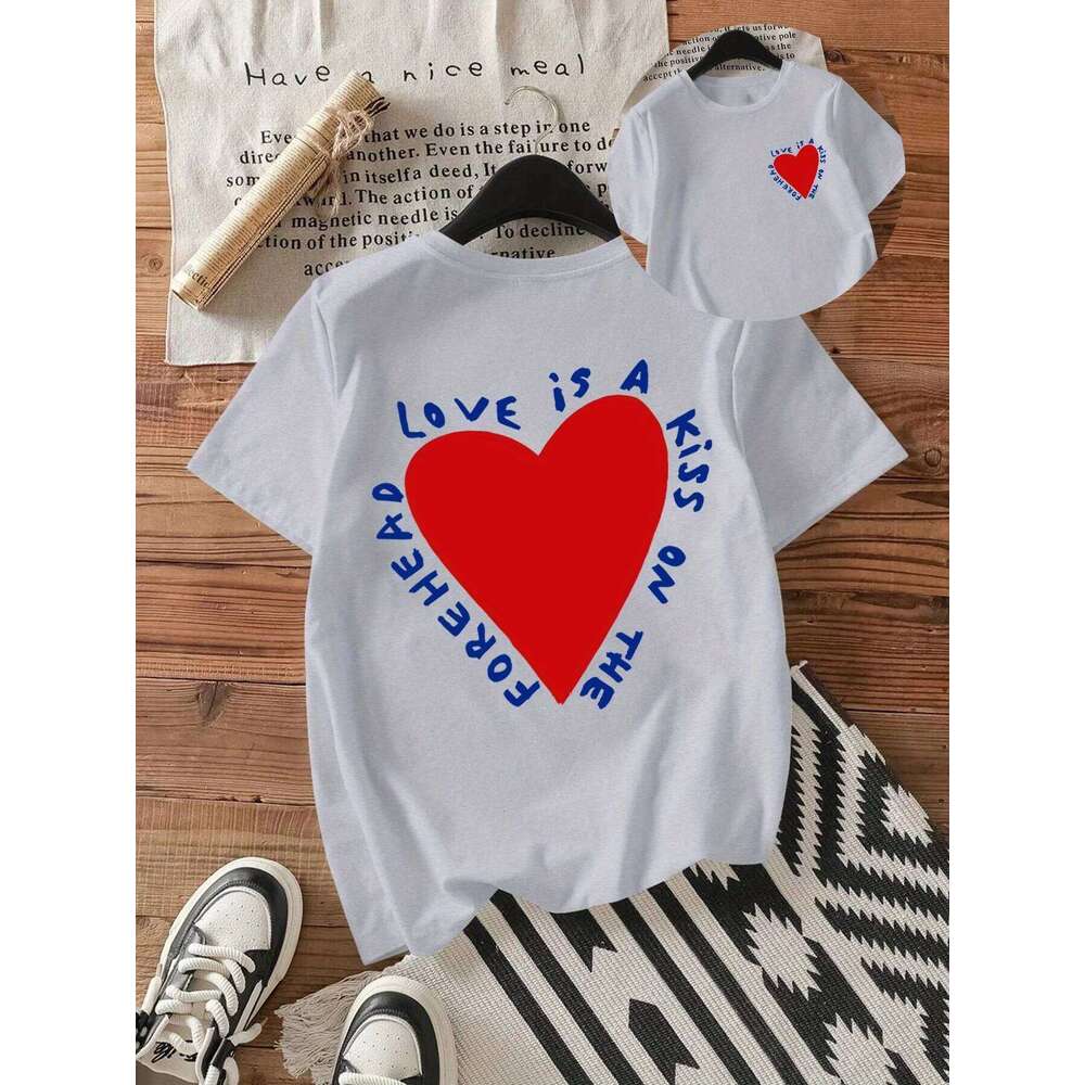 Women'S Crew Neck Short Sleeve Geometric Heart Print Regular All-Season Comfort Tee for Casual Attire Aesthetic Clothes XJ260306