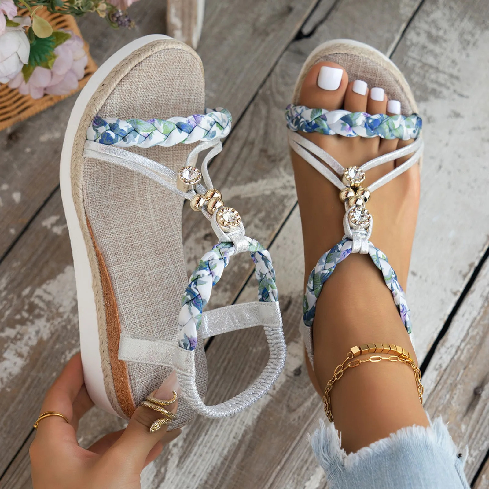 Spring And Summer Beach Sandals WomenS Fashion Wedge Heel Thick Sole Comfort Sandals For Women With Arch Support And Back Strap 260306