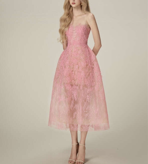 2026 niche A1 designer fashion brand princess fairy style lace mesh waistband fluffy ball dress