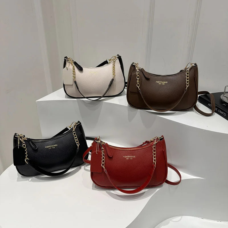 Cherry Pendant Crossbody Bag for Women PU Leather Crescent Bag Adjustable Strap Underarm Bag Closure Handbag for Work Travel 260306