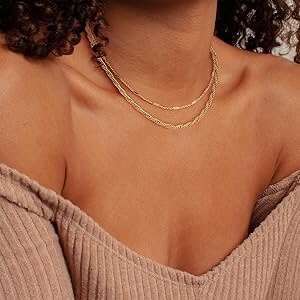 Foreign trade layered gold necklace herringbone paperclip pearl Cuban twisted rope chain choker jewelry gift for women