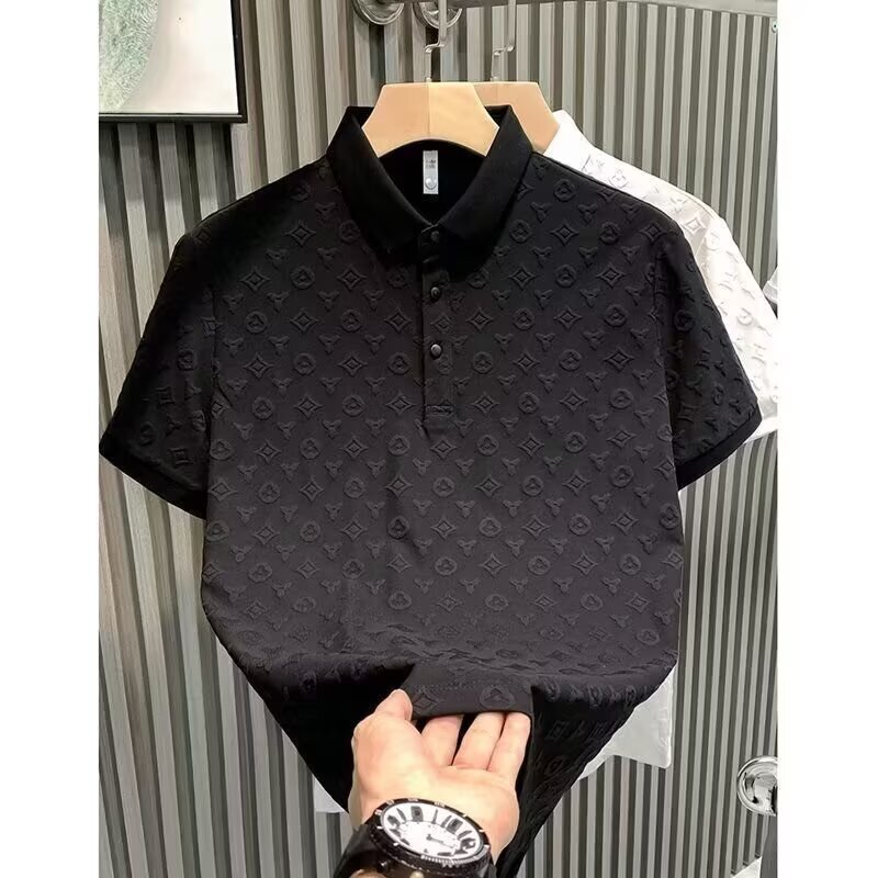 Luxury Brand Designer Clothes 2025 Summer New Fashion Slim Fit Short Sleeve Polo Shirt Men's Light Luxury High-End Turn-Down Collar Half Sleeve T