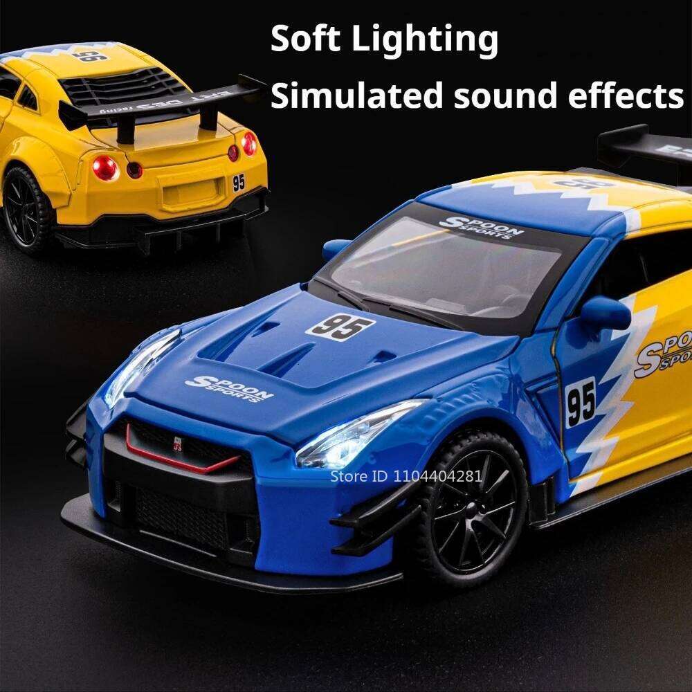 1:32 GTR Sports Car Diecast Model Alloy Toys 4 Doors Opened with Sound Light Pull Back Miniature Vehices Festival Surprise Gifts Z260306