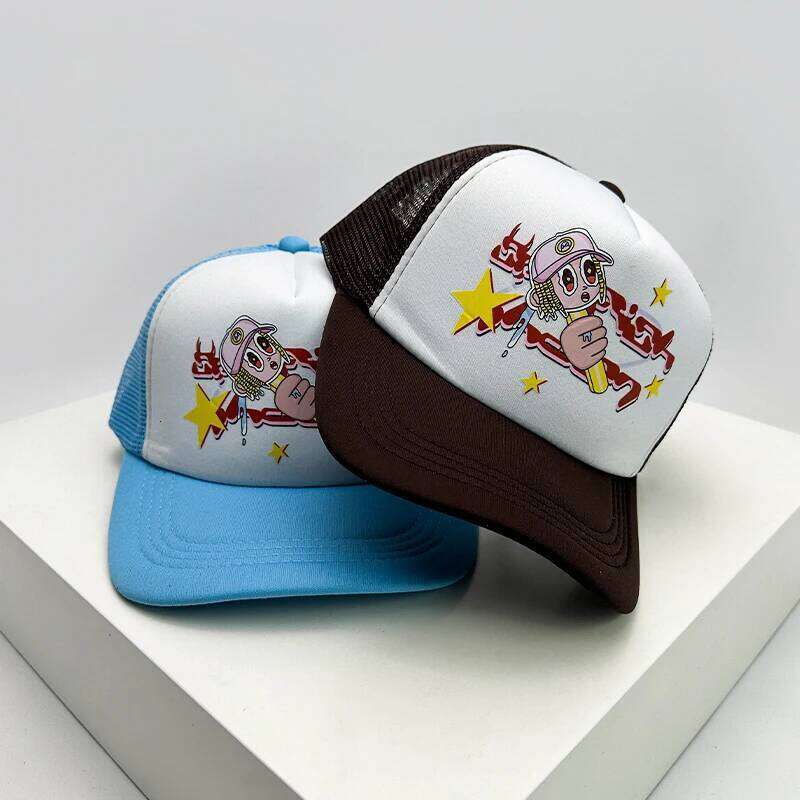 American Style Cruise Printed Anime New Letter Mesh Trucker Caps Sunshade Breathable Baseball Hats Men Women Versatile Fashion Y260304