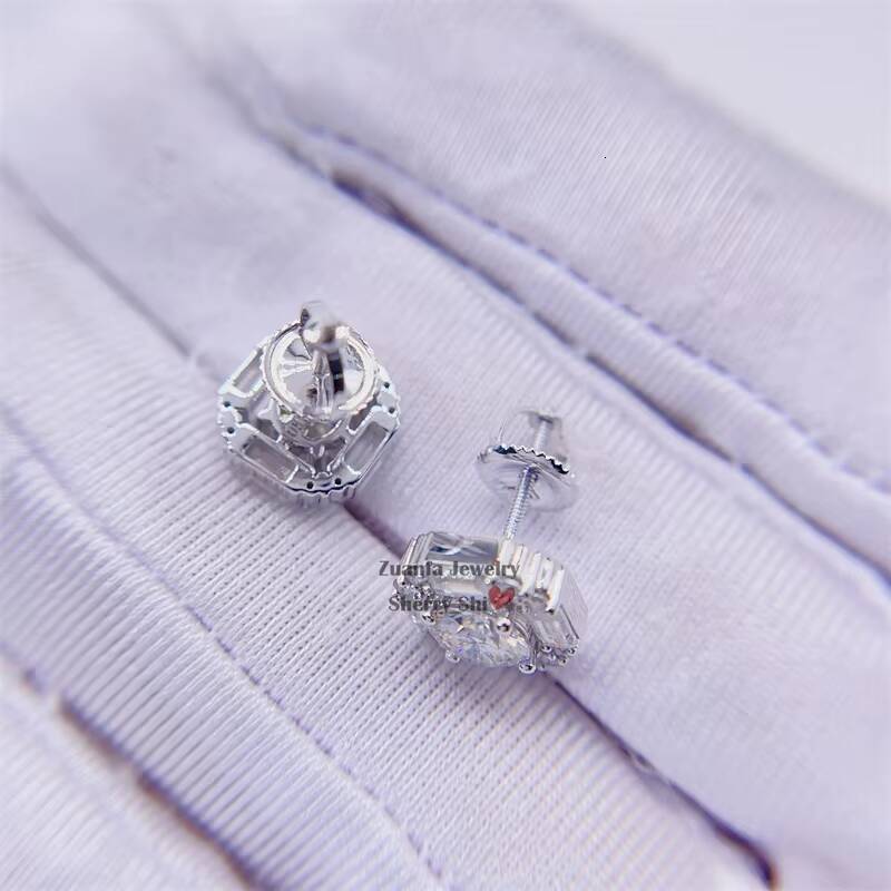 Pass Diamond Tester 9mm Vvs baguette Moissanite Stud Earrings With Screw Back 10k Gold Jewelry