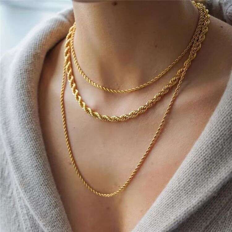 Cuba New High-Quality Braided Chain Men's Necklace Niche Minimalist Style Unisex Hip-Hop Titanium Steel 18K Real Gold Plating