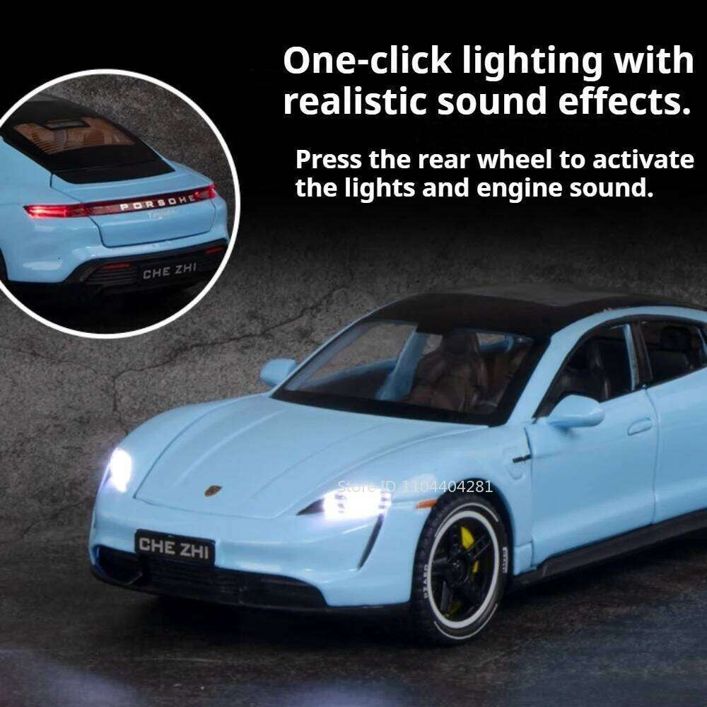 1: 32 Taycan Macan Diecast Alloy Sports Car Models Toys Sound Light Pull Back 6 Doors Opened Miniature Vehices Desktop Ornament Z260306