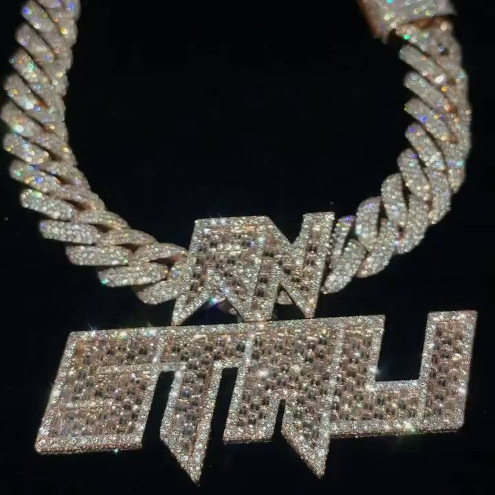 Custom 925 Silver 18K 14K Gold Plated Hip Hop Necklace Pass Diamond Test Iced VVS Moissanite Name Pendant Men GRA Certified