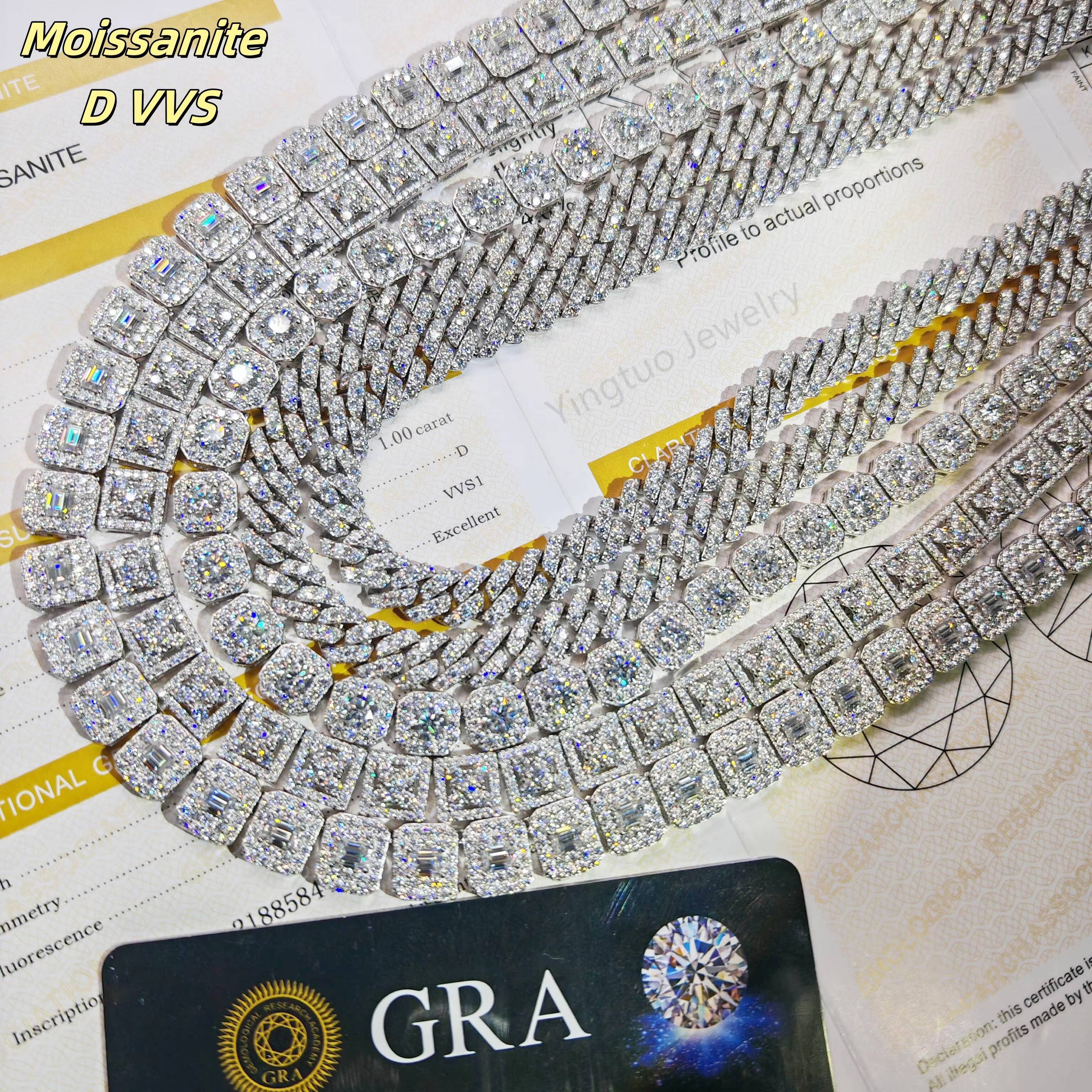 Wholesale Hip-hop 8mm/10mm/12mm 925 Silver 18K Gold-plated Moissanite Cuban Necklace for Gift
