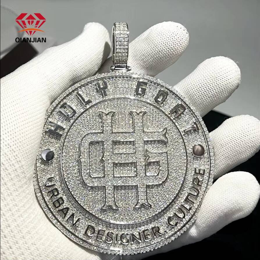 Iced Out Moissanite Diamond Pendant 925 Sterling Silver Round HipHop Pendant Necklace Custom Name Number Commemorative Pendant