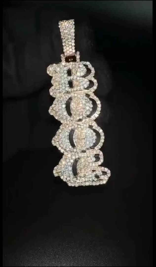 Moissanite Jewelry Custom Hip Hop Pendant Vertical Iced Out Pendant 925 Silver Moissanite Diamond Letter Pendant