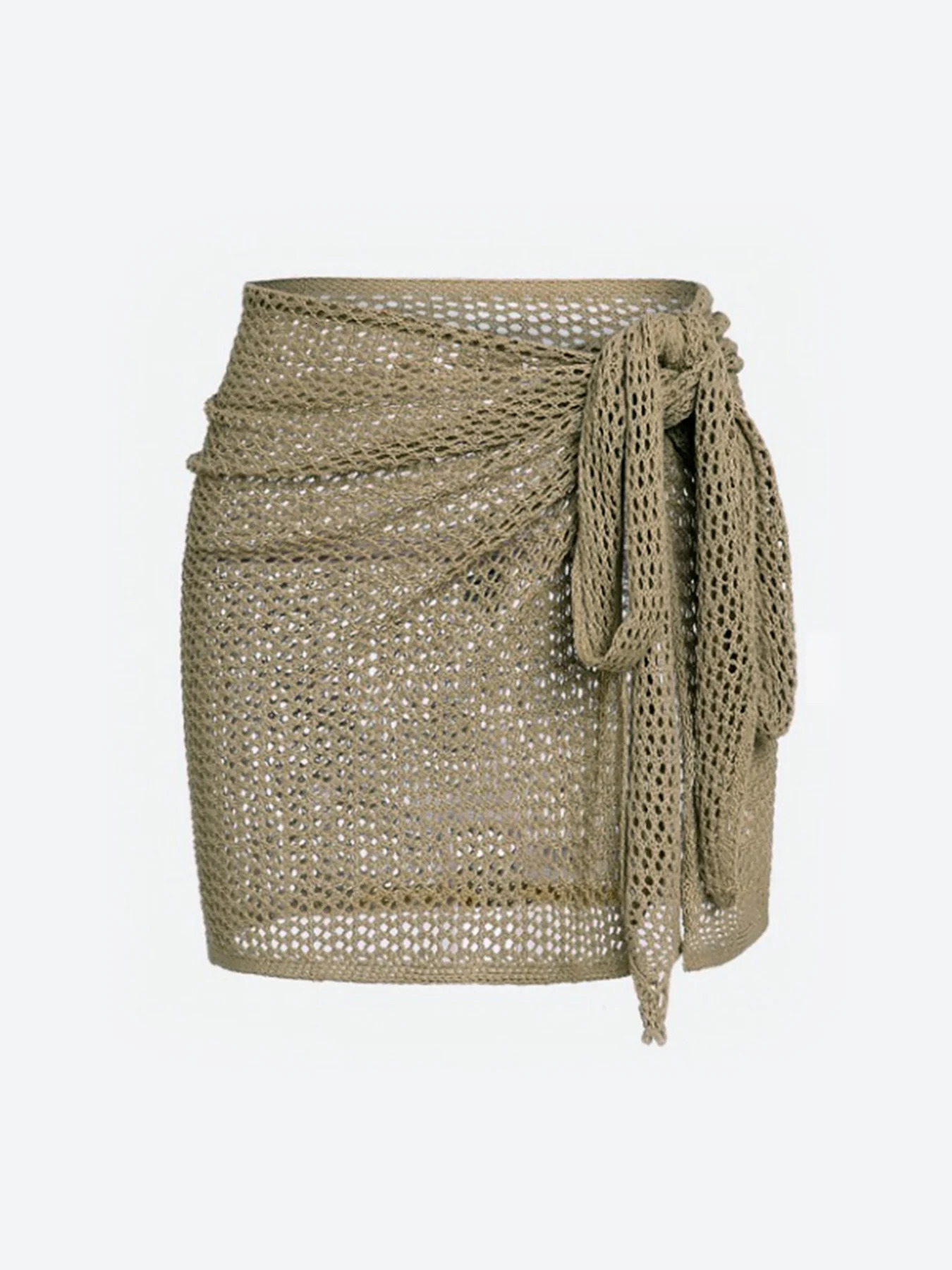 Womens Knitted Short Skirt with Hollow Straps and Slit Sexy Beach Coverup Shirt for Summer 260306