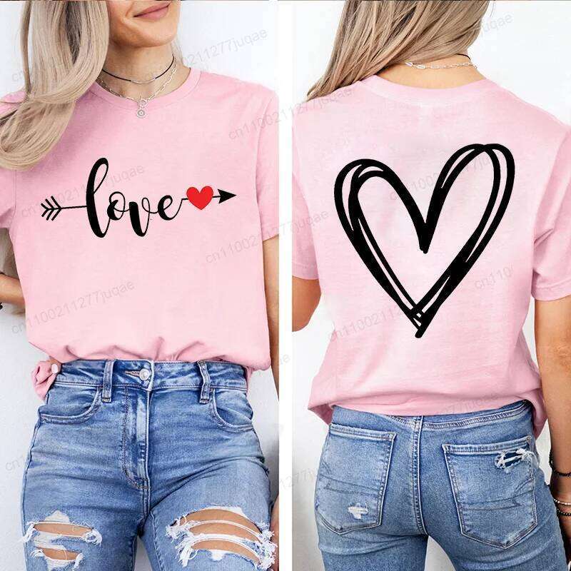 Leopard Shirt T-Shirt Xmas for T Shirts Retro Valentine Heart T-Shirts Casual Short Sleeve Tshirt Women Pink Clothes XJ260306
