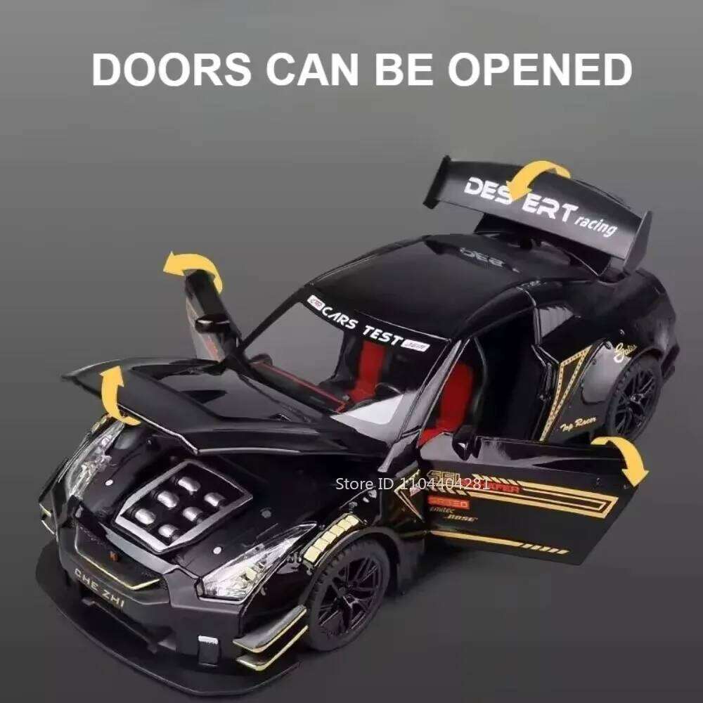 1:24 Scale GTR R34 Model Toys Diecast Alloy Car Doors Opend with Sound Light Pull Back Miniature Models Vehices Boy Collect Gift Z260306